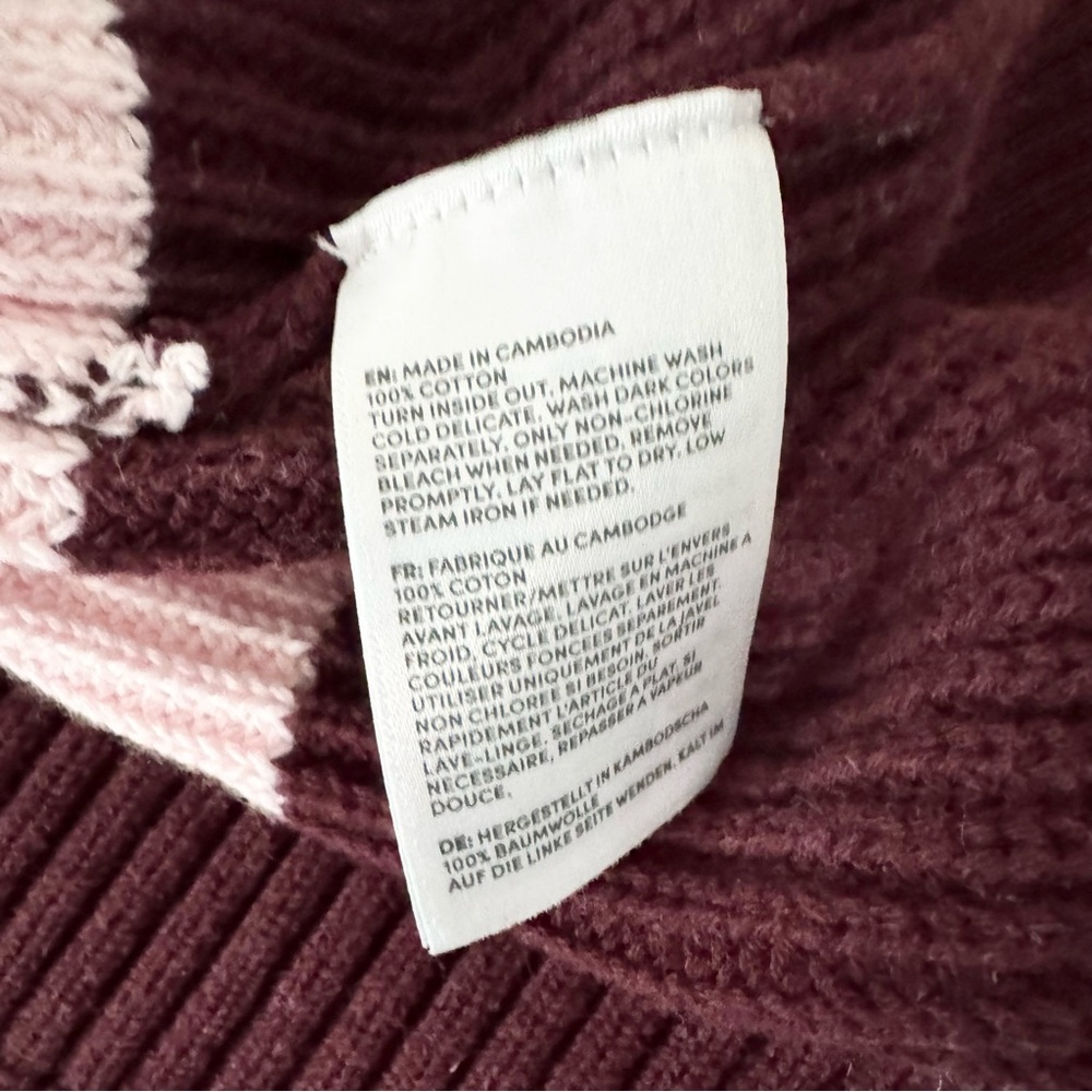Lands’ End Rugby Stripe Sweater Pink Burgundy Size L - Picture 7 of 7